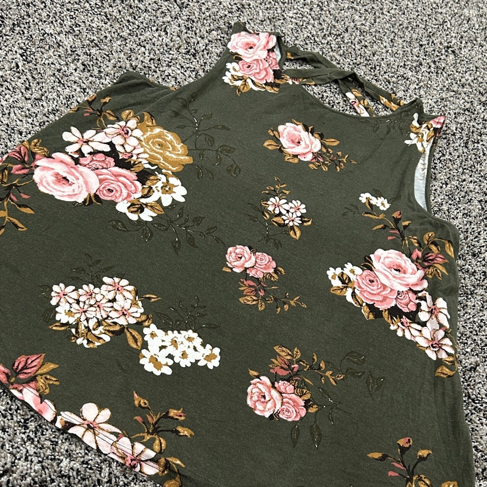 Maurices Floral Tank Top - Olive and Pink